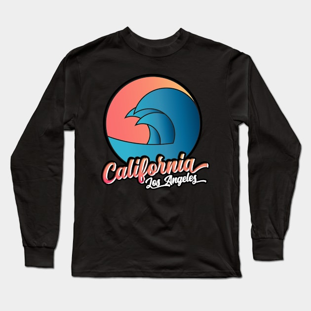 California, Los Angeles, Surf Sunset Sea Waves Long Sleeve T-Shirt by Kawaii_Tees